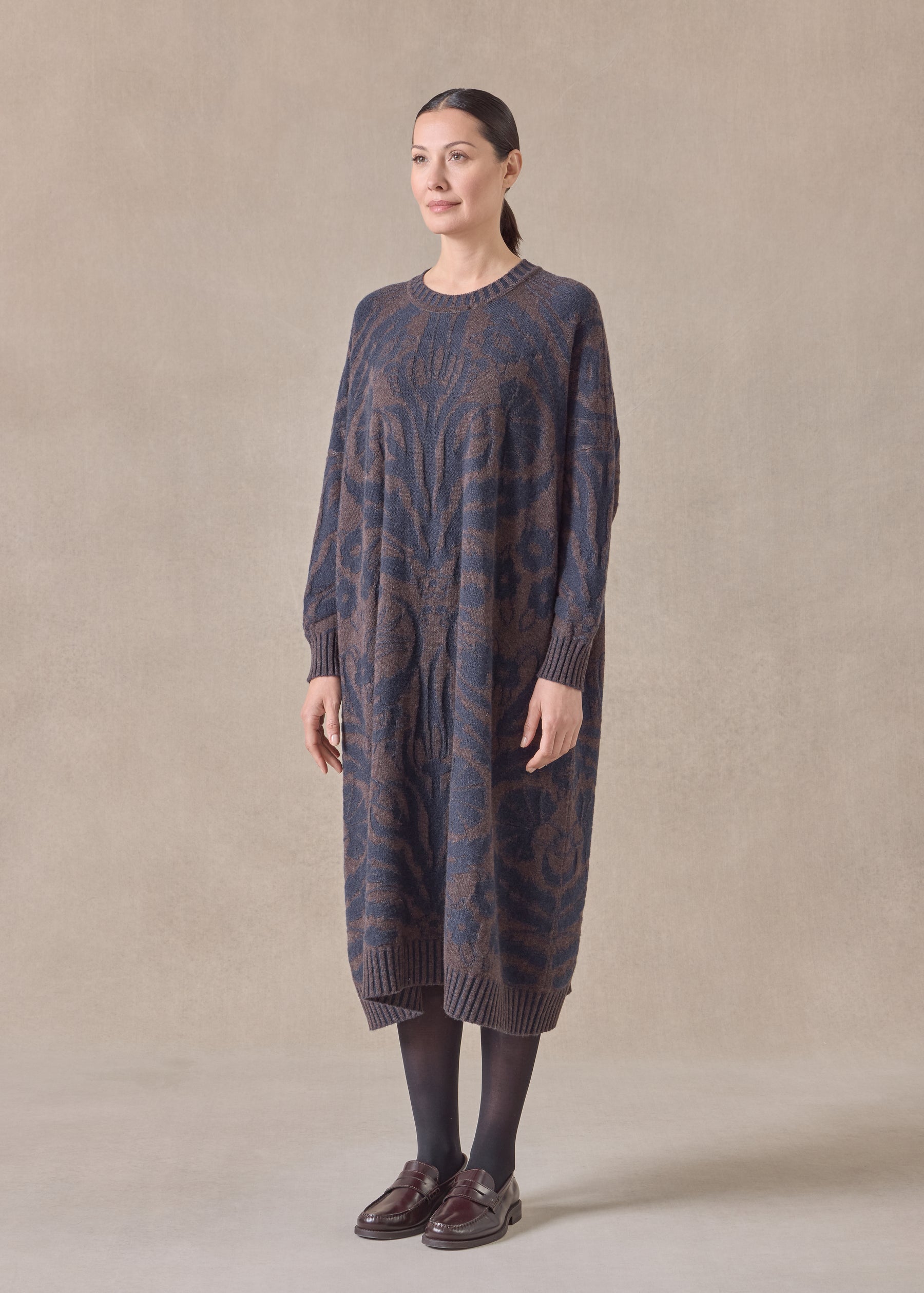 cashmere wide a-line round neck dress