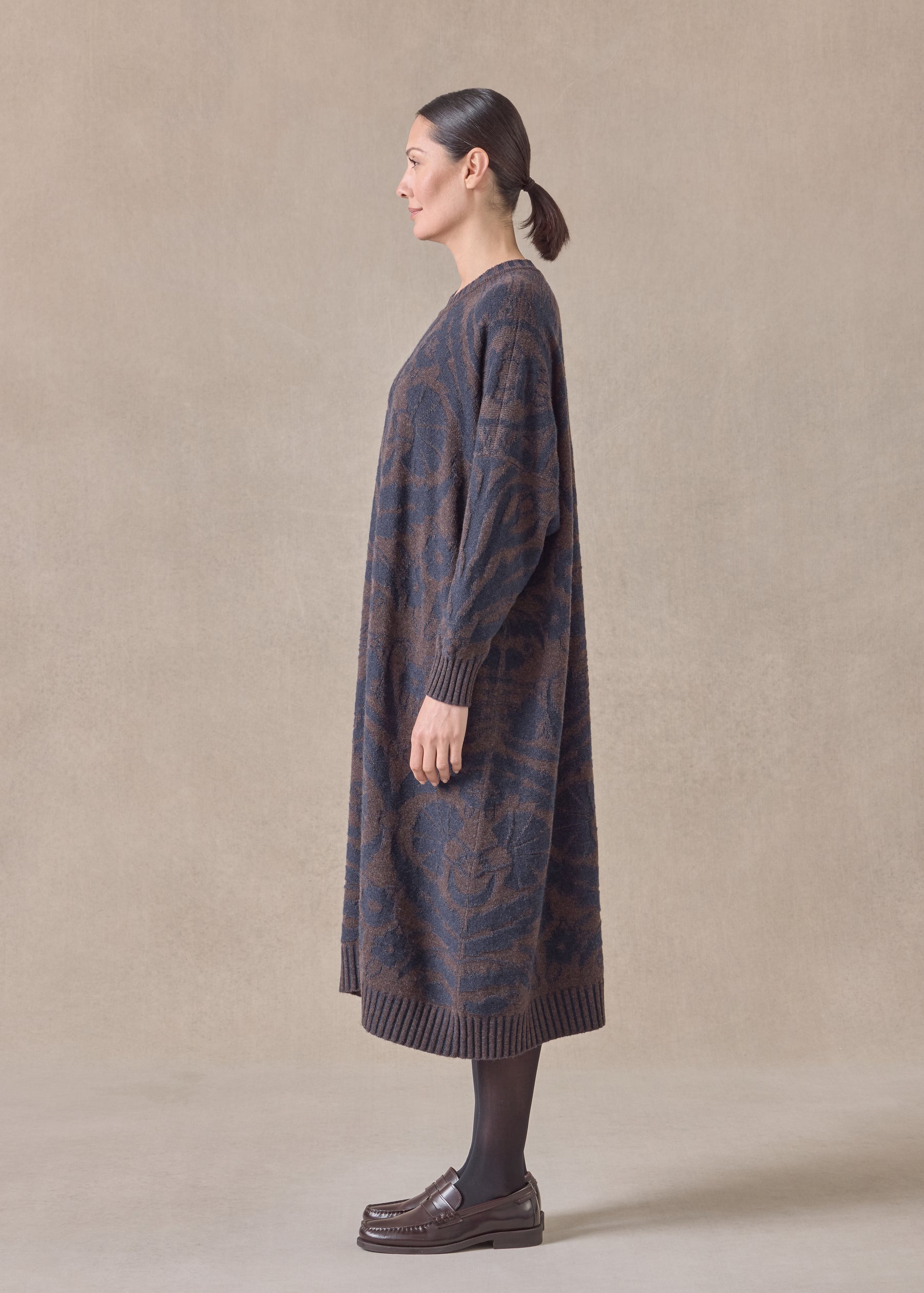 cashmere wide a-line round neck dress