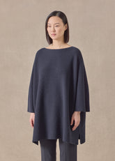cashmere slash neck 3/4 sleeve sweater - long plus with slits (navydark)