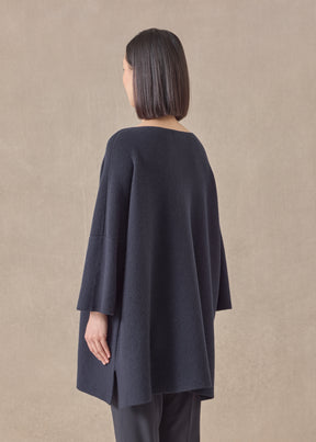 cashmere slash neck 3/4 sleeve sweater - long plus with slits