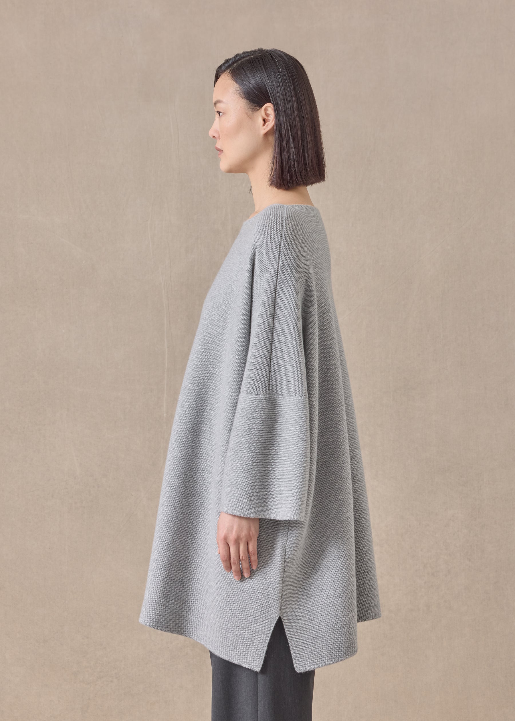 cashmere slash neck 3/4 sleeve sweater - long plus with slits