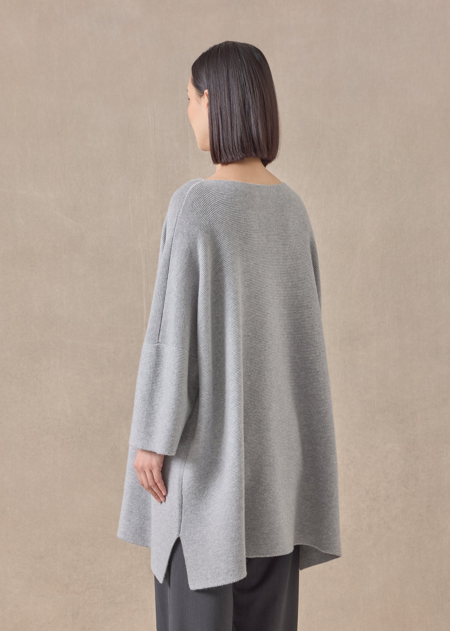 cashmere slash neck 3/4 sleeve sweater - long plus with slits