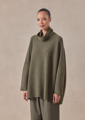 cashmere slim sleeve monks top - long