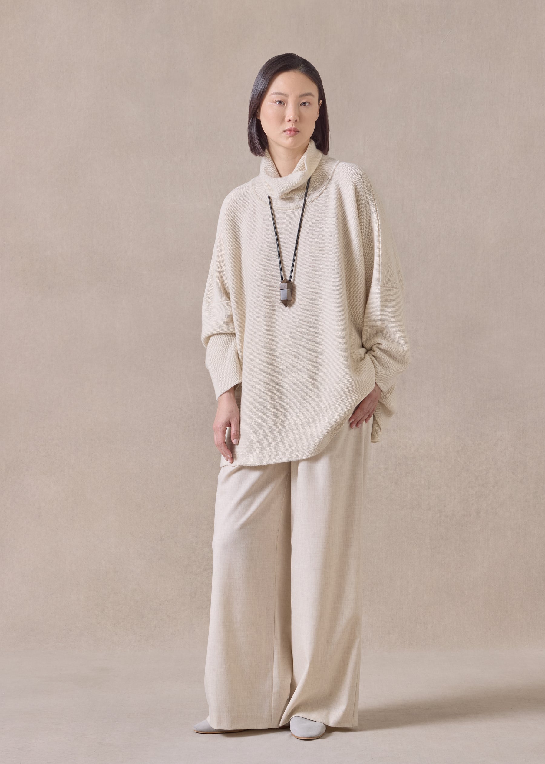 cashmere slim sleeve monks top - long