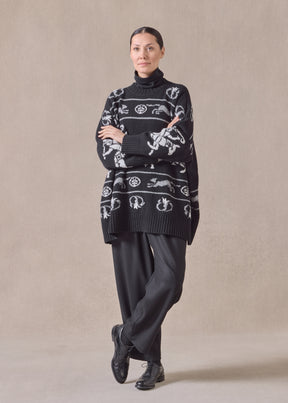 cashmere wide round neck sweater - long