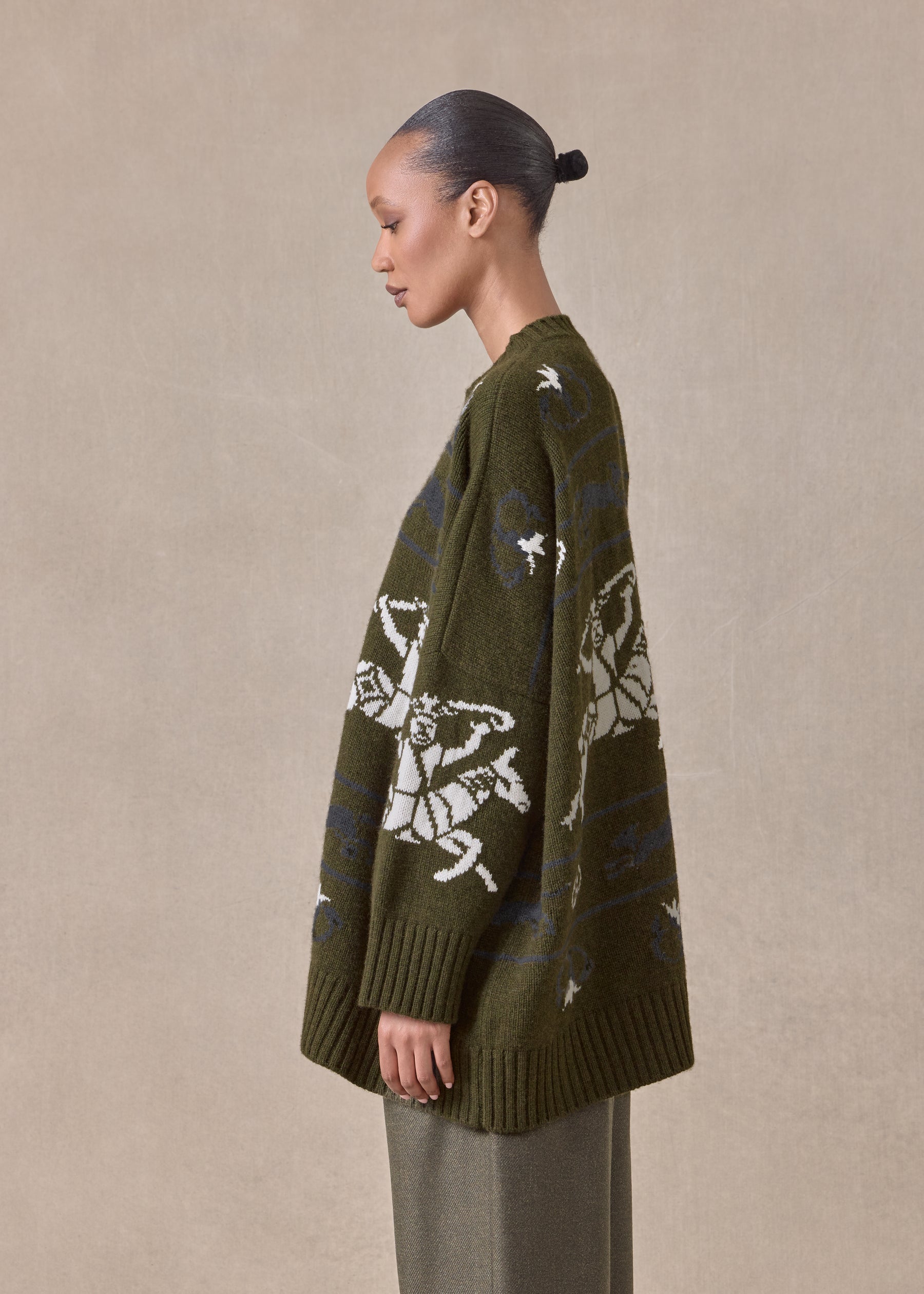 cashmere wide round neck sweater - long