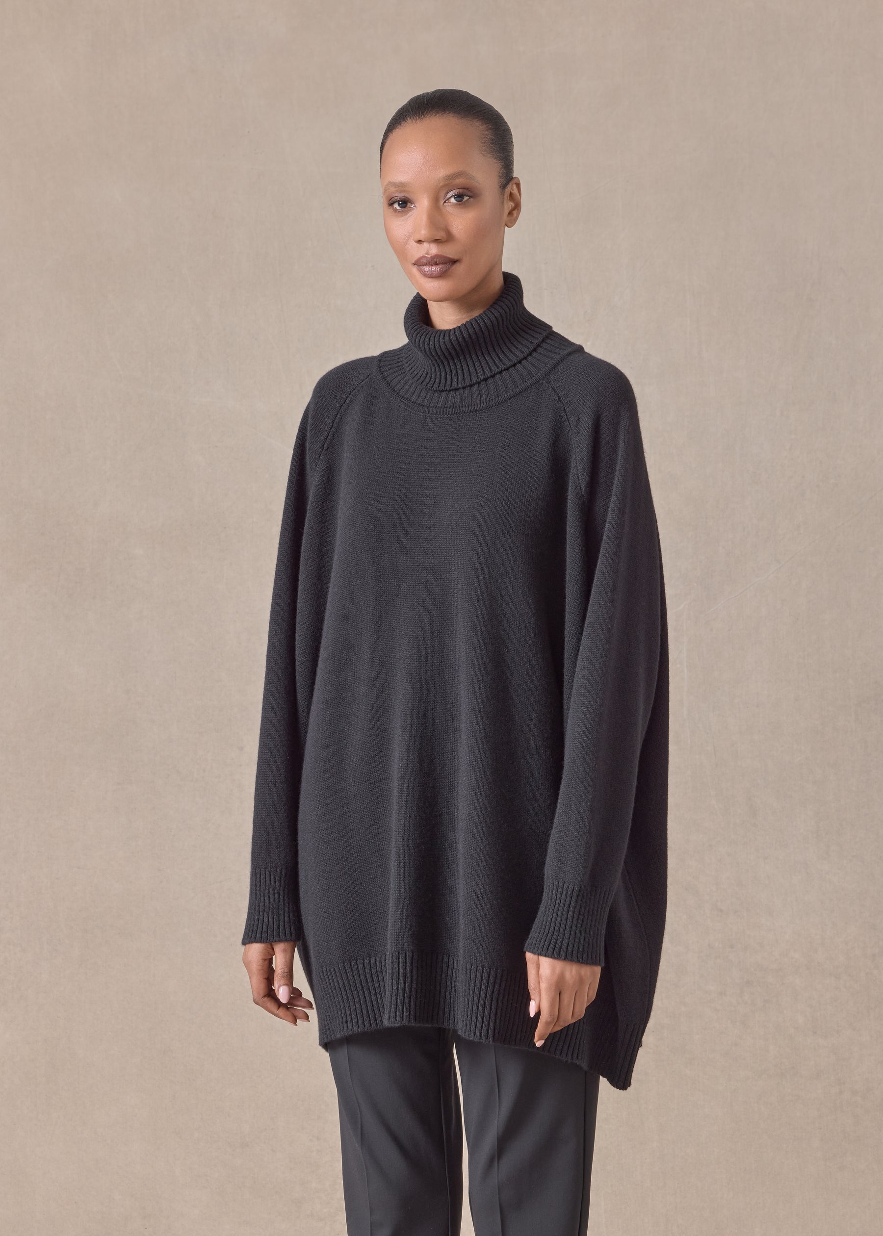 cashmere wide raglan sleeve roll neck sweater - long