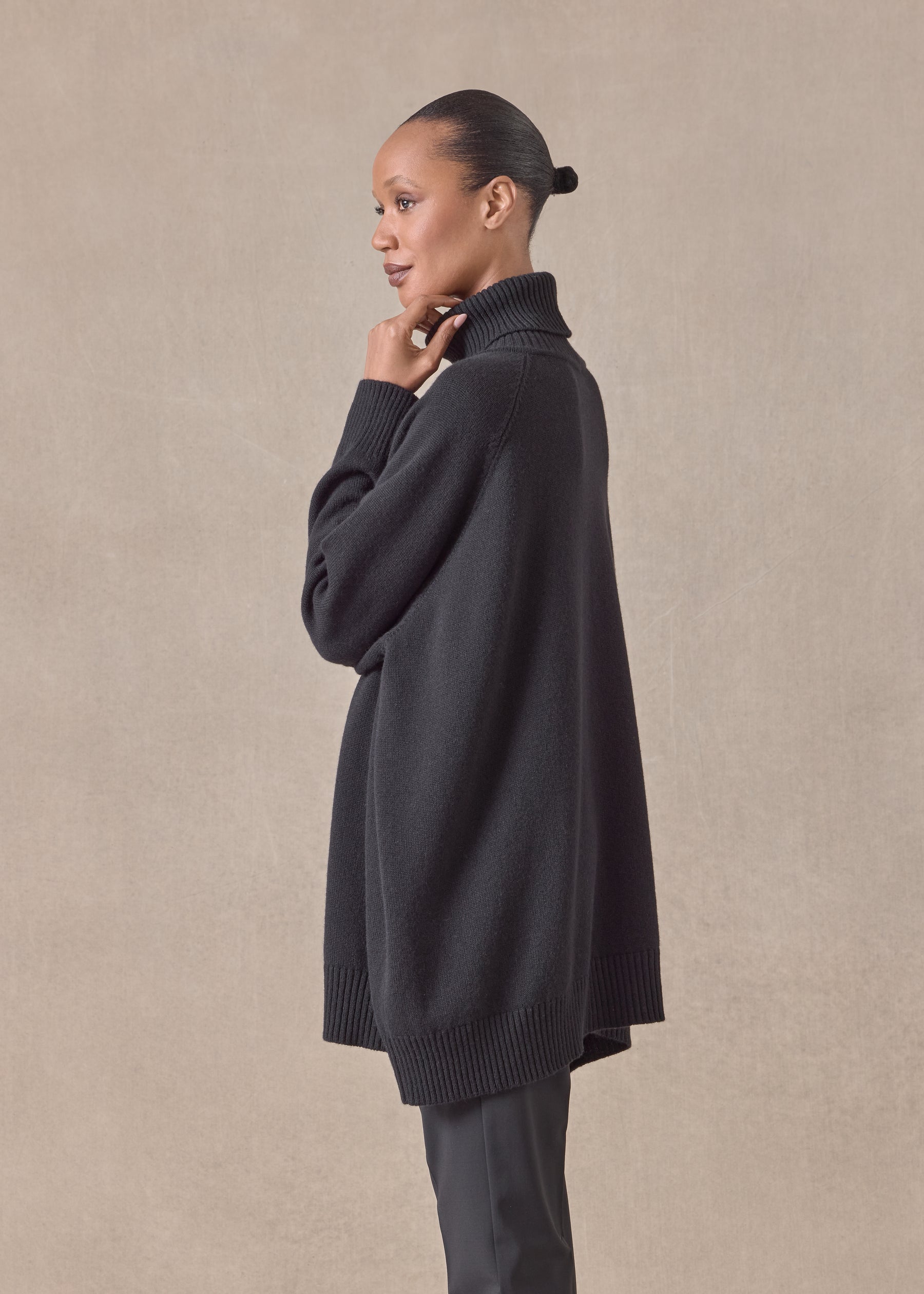 cashmere wide raglan sleeve roll neck sweater - long