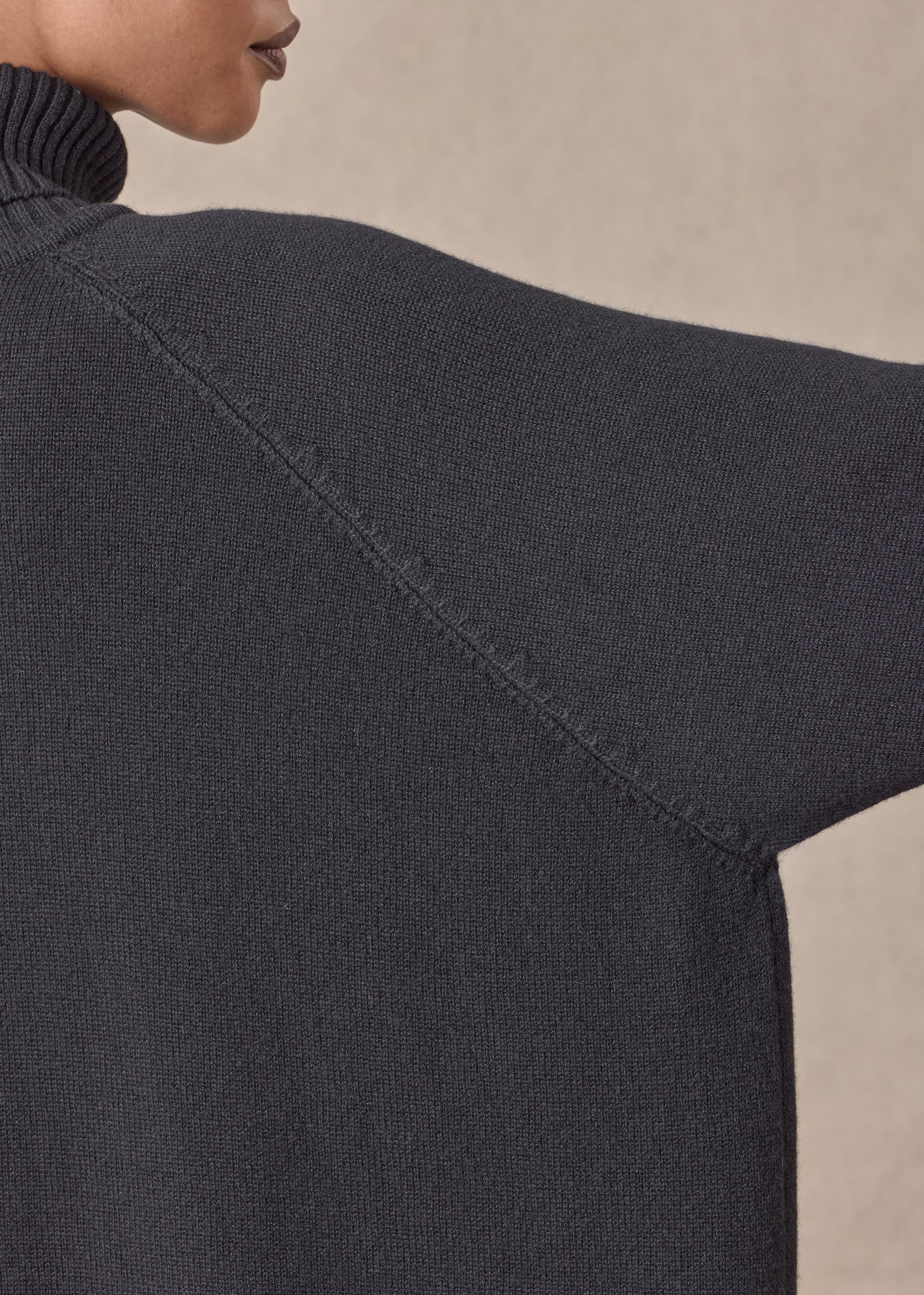 cashmere wide raglan sleeve roll neck sweater - long