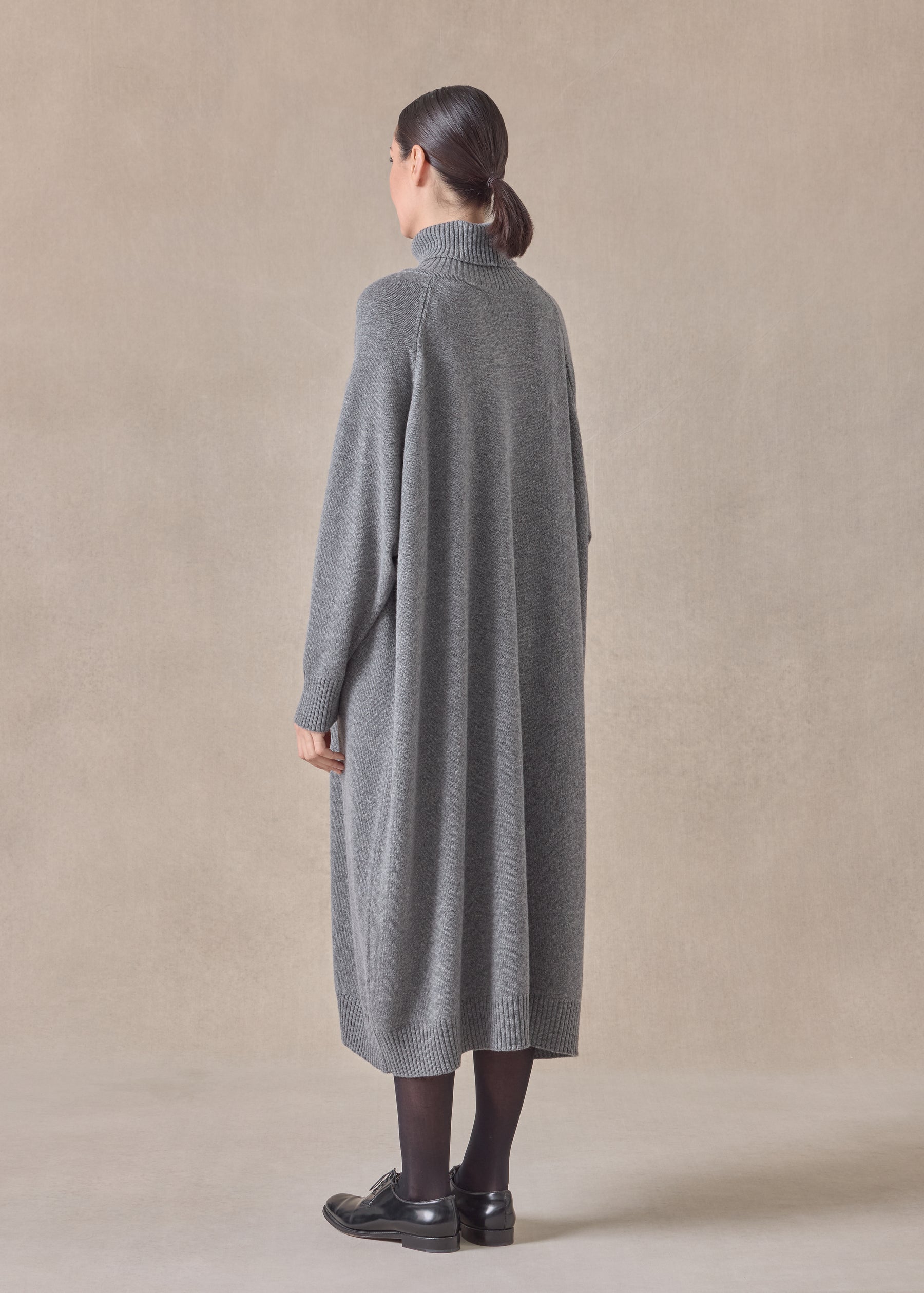 cashmere wide raglan sleeve roll neck dress