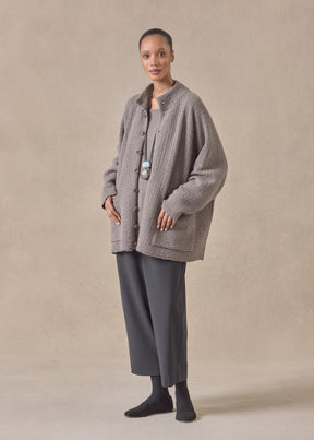 cashmere high neck button cardigan - long