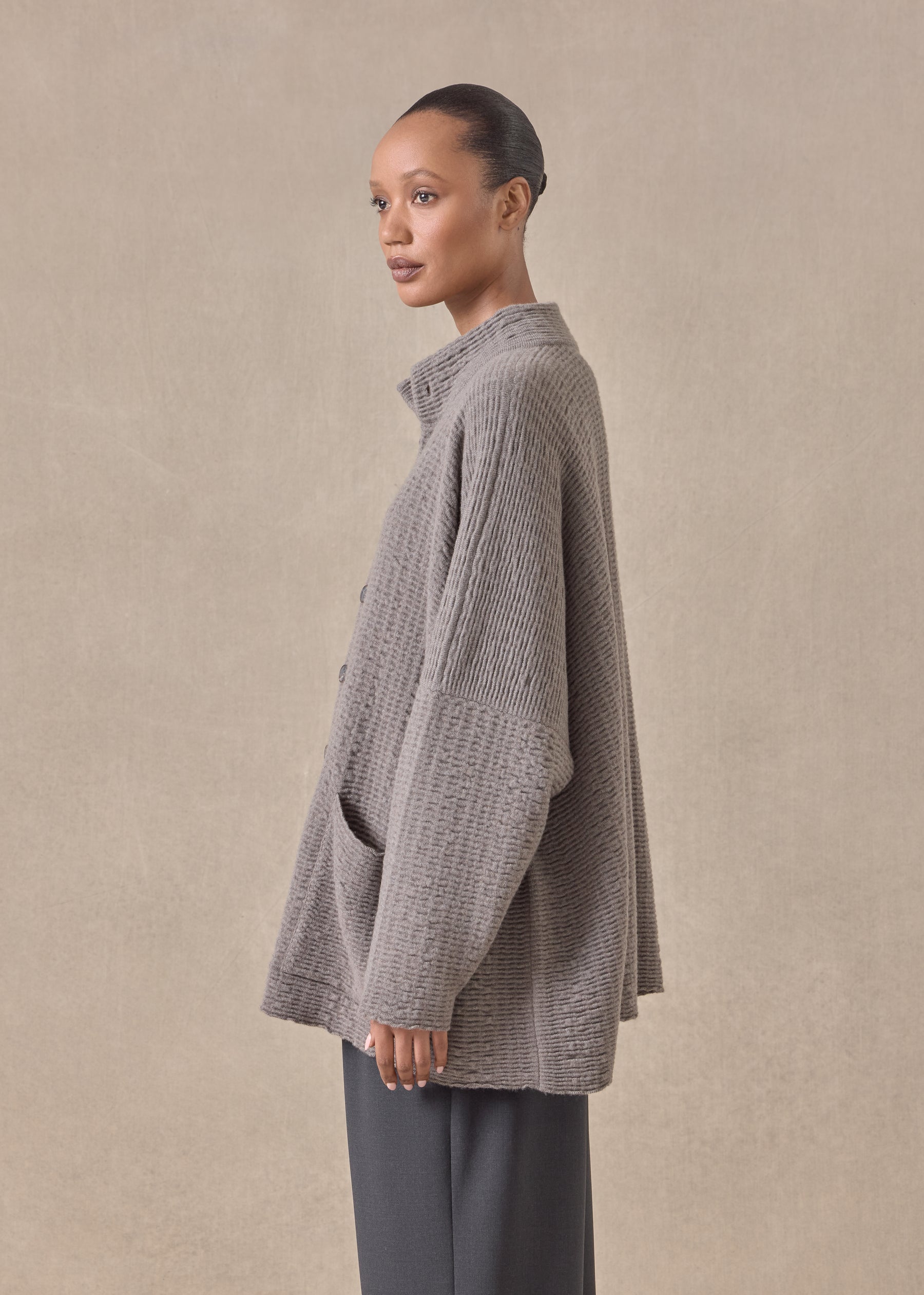 cashmere high neck button cardigan - long