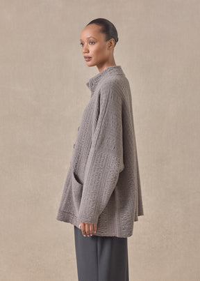 cashmere high neck button cardigan - long