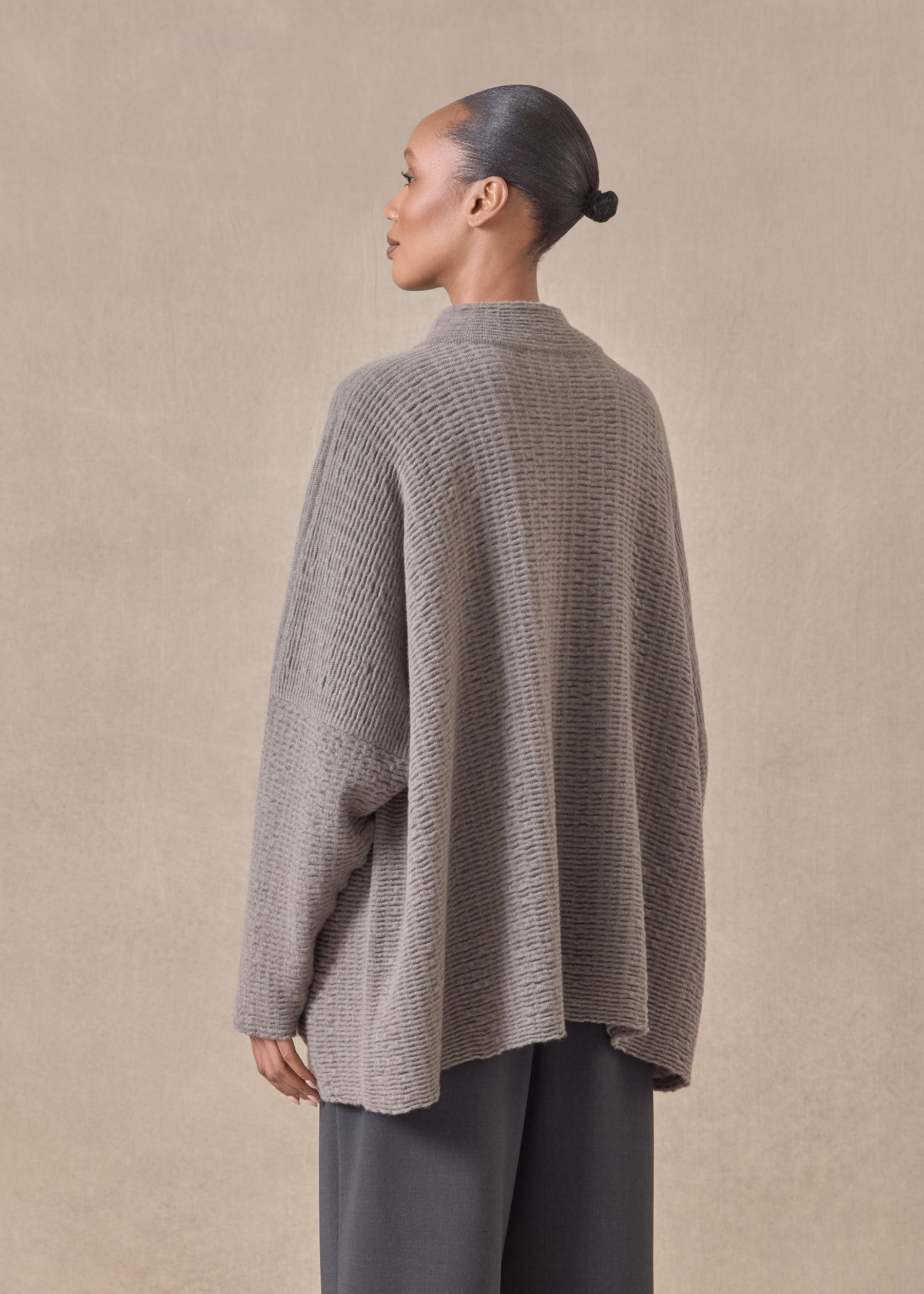 cashmere high neck button cardigan - long