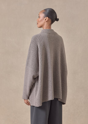 cashmere high neck button cardigan - long