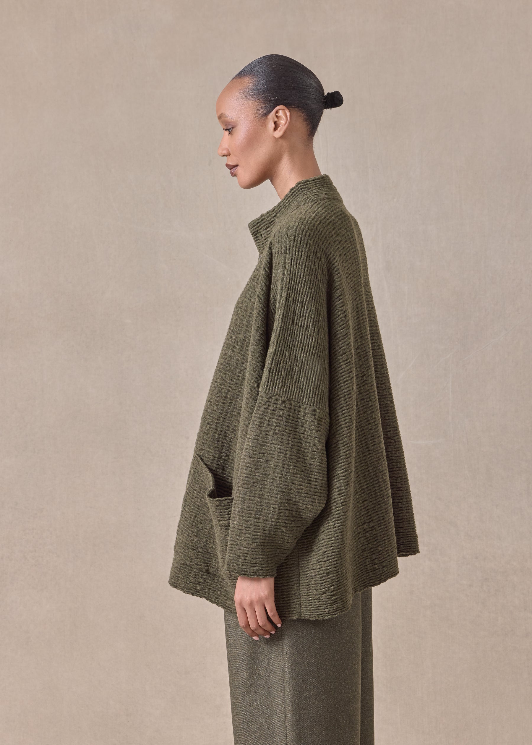 cashmere high neck button cardigan - long