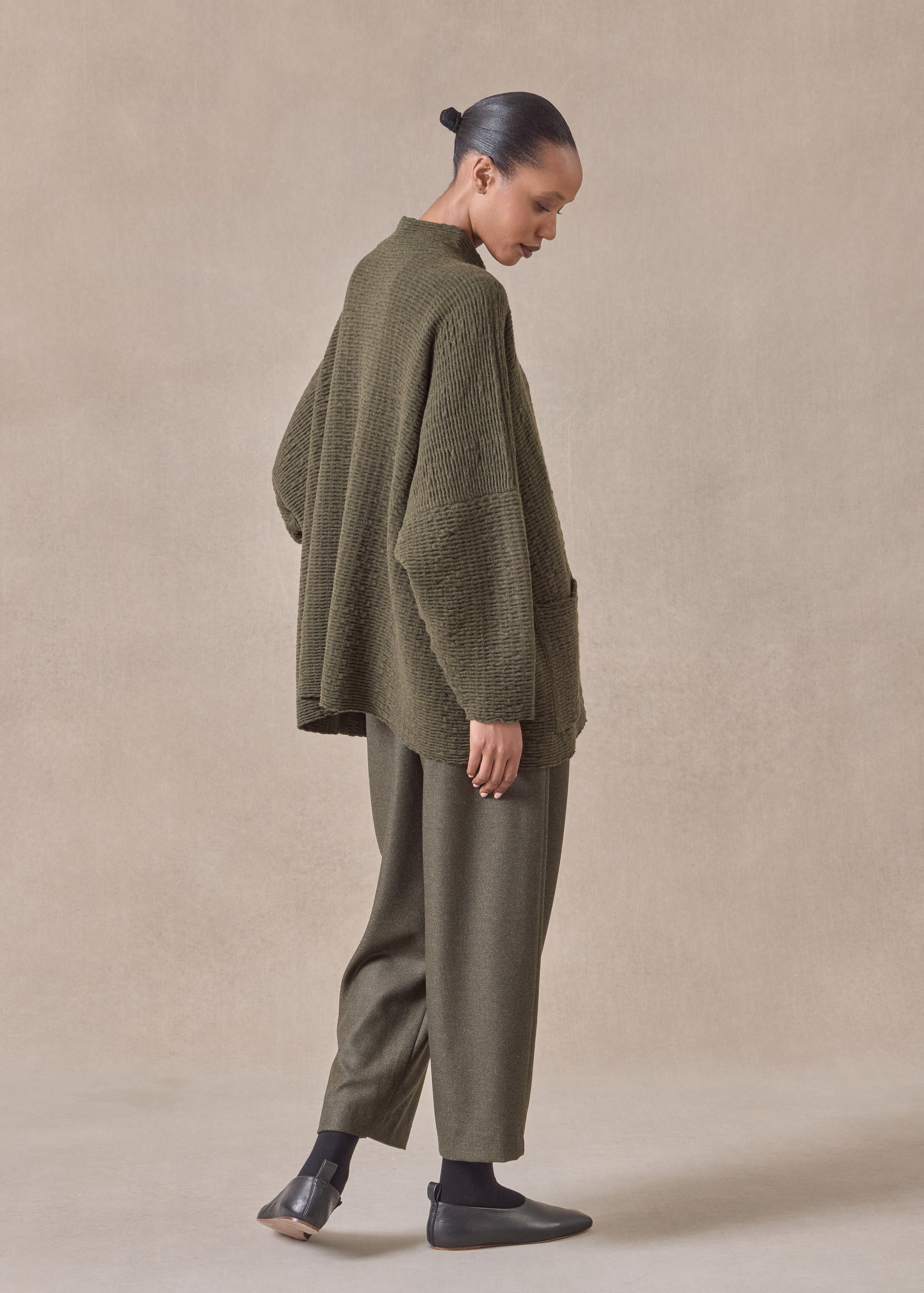 cashmere high neck button cardigan - long