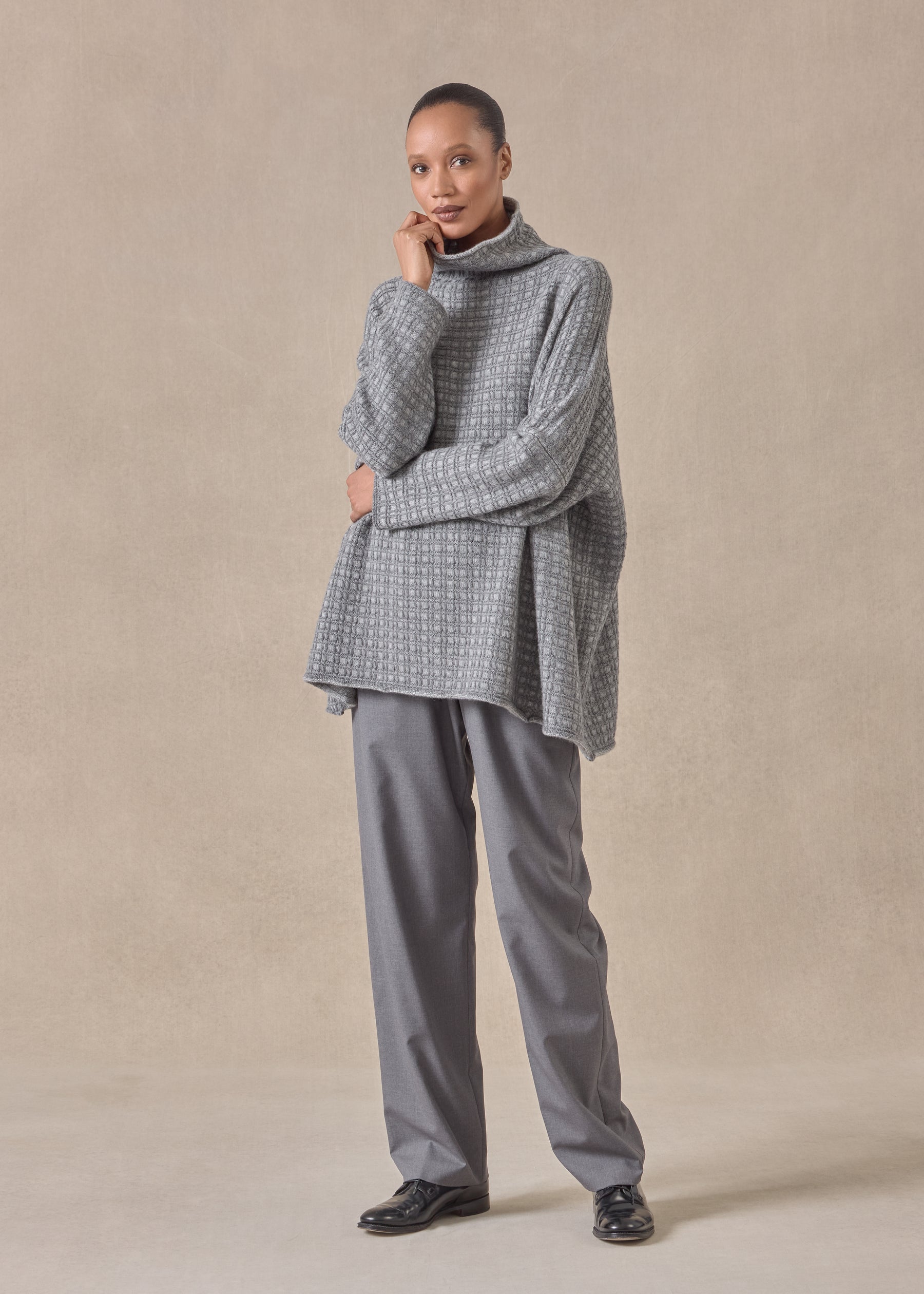 cashmere slim sleeve funnel neck - long