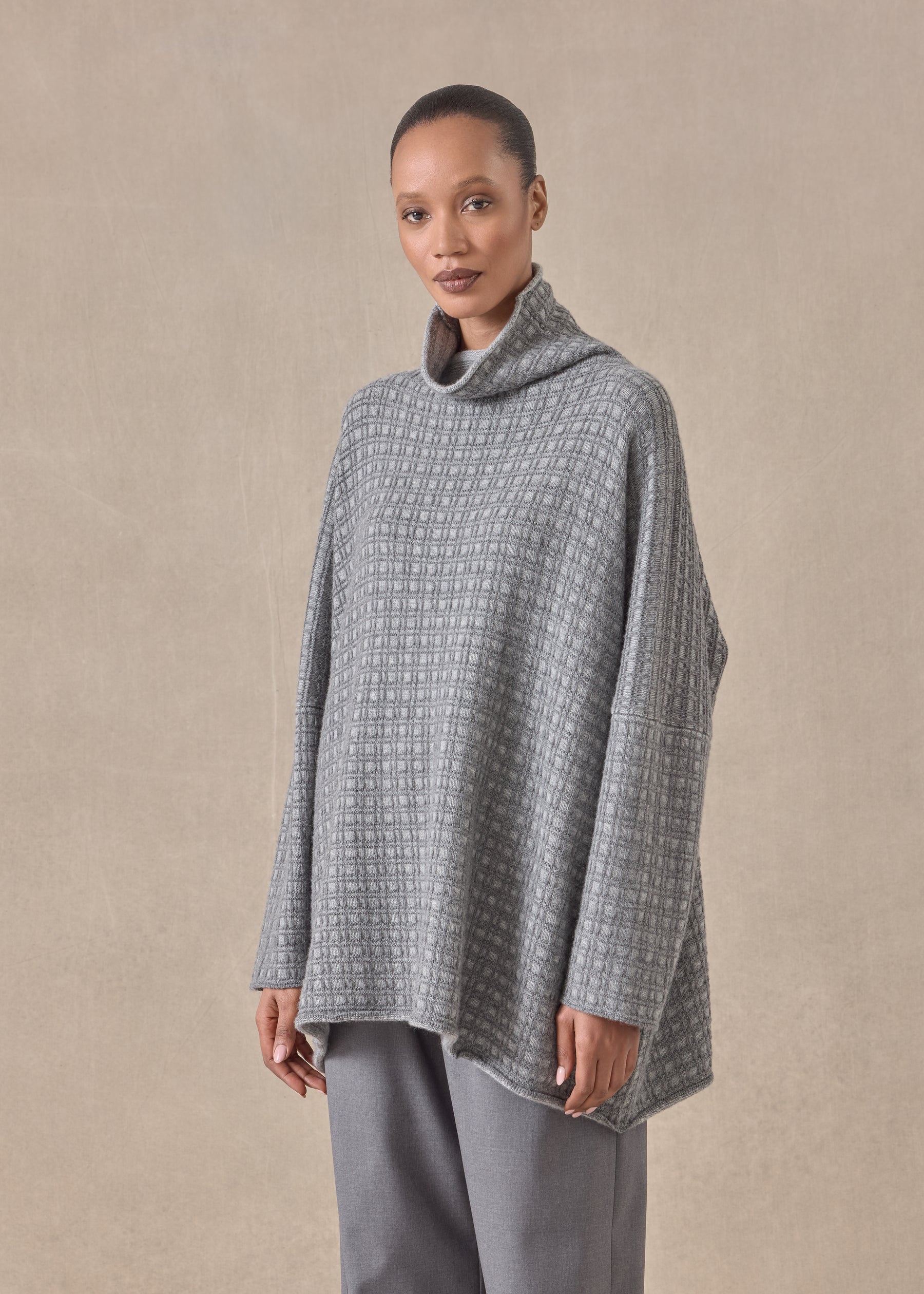 cashmere slim sleeve funnel neck - long