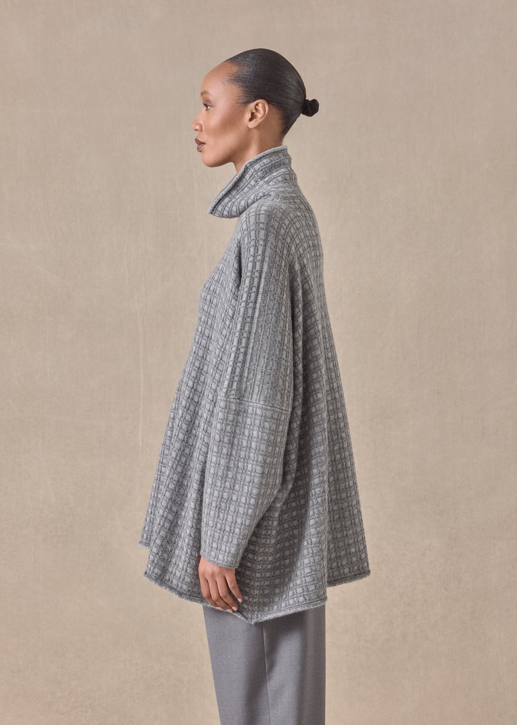 cashmere slim sleeve funnel neck - long