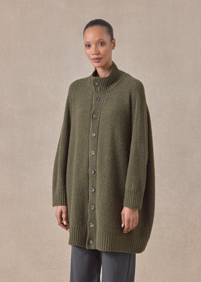 cashmere wide high neck button cardigan - long plus
