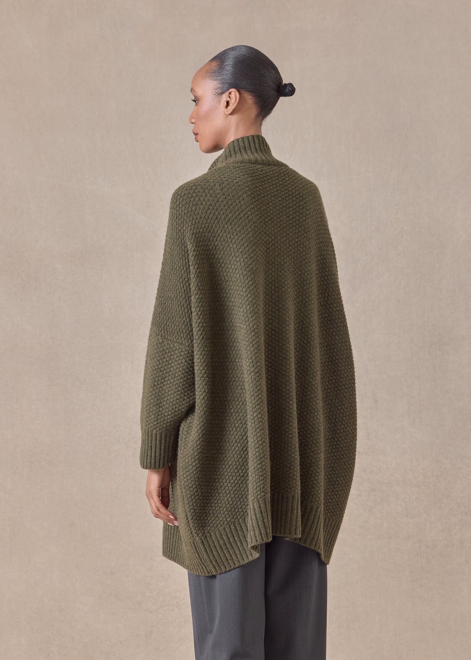 cashmere wide high neck button cardigan - long plus