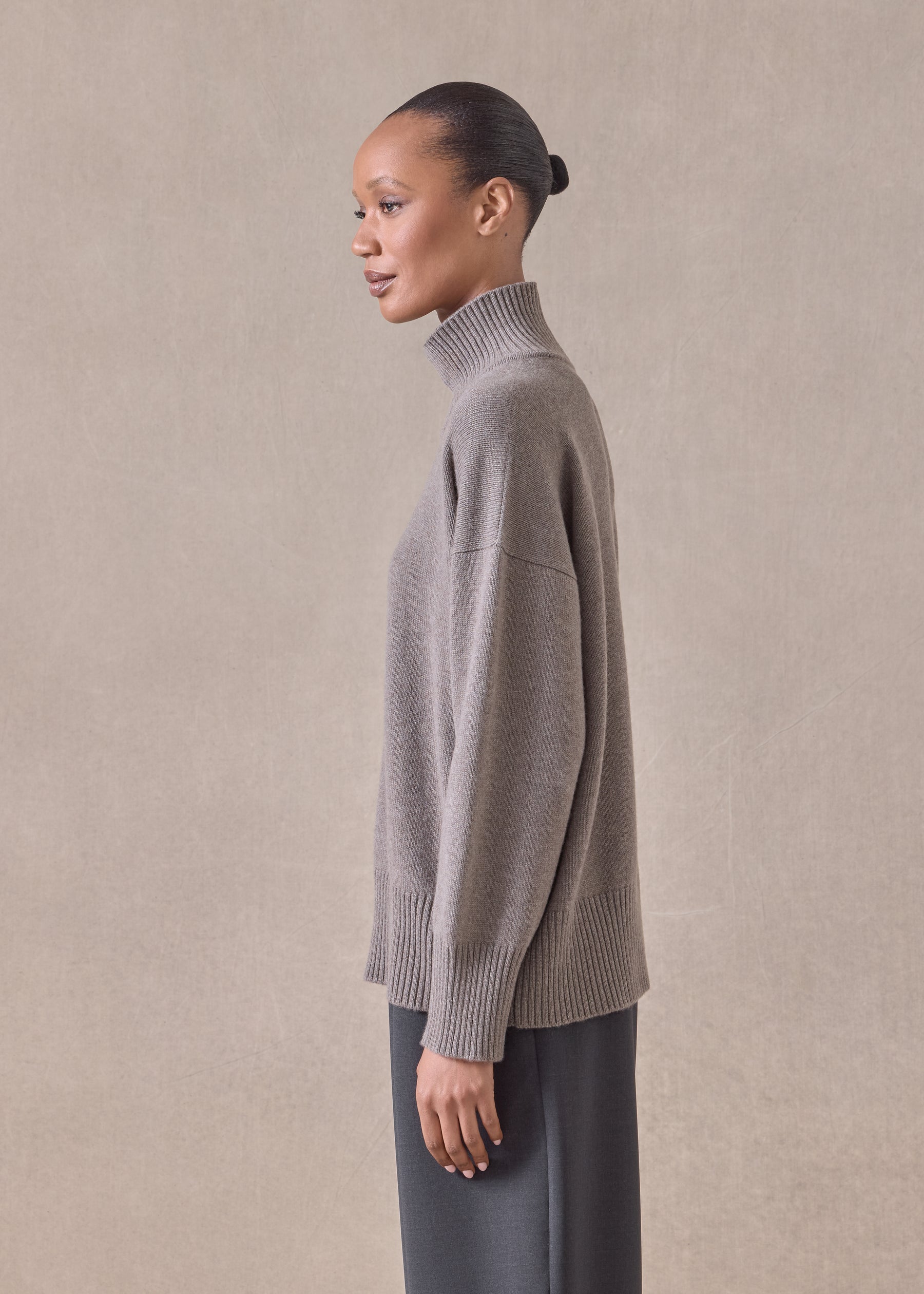 cashmere small long sleeve high neck sweater - mid