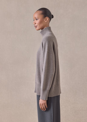 cashmere small long sleeve high neck sweater - mid