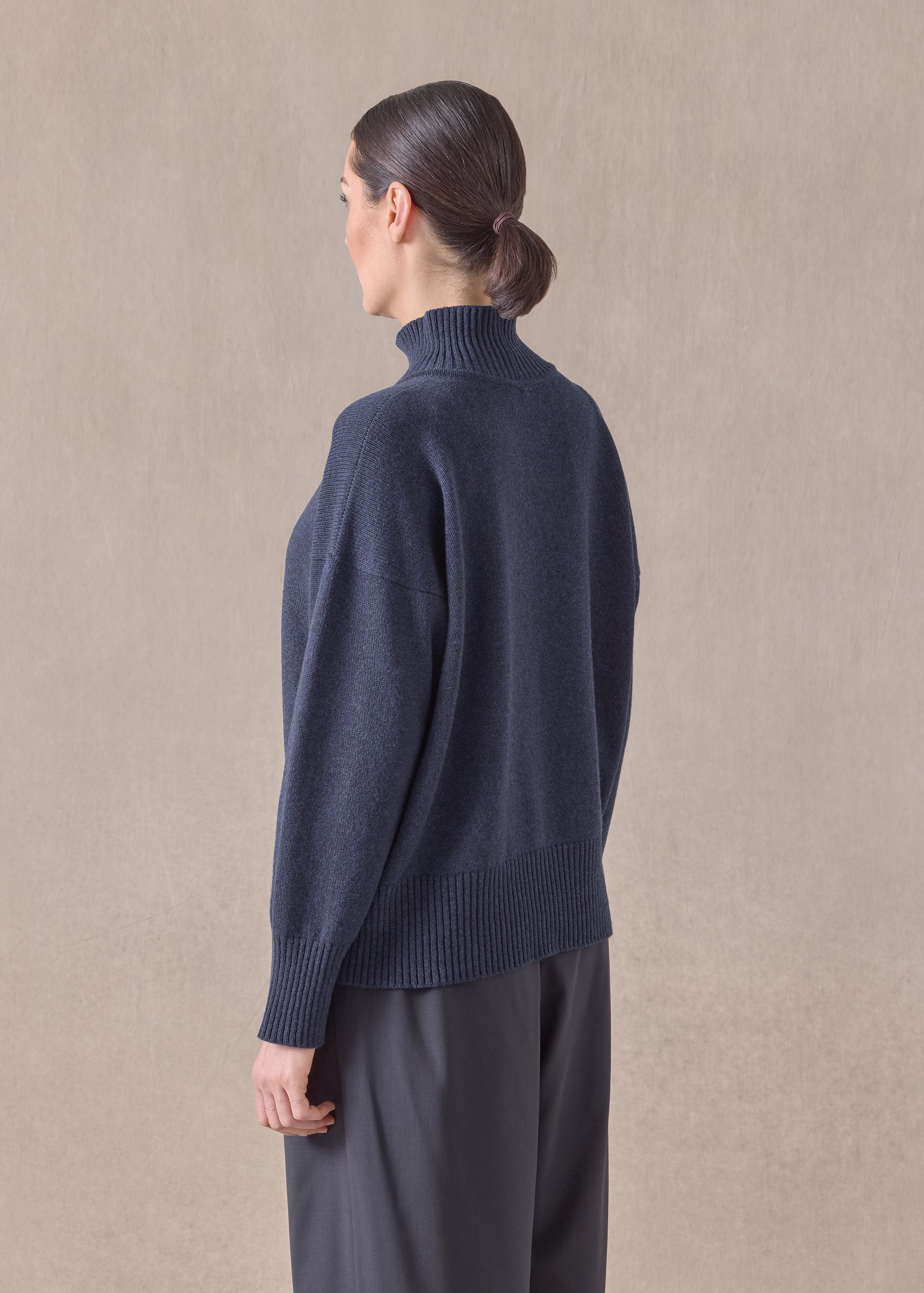 cashmere small long sleeve high neck sweater - mid