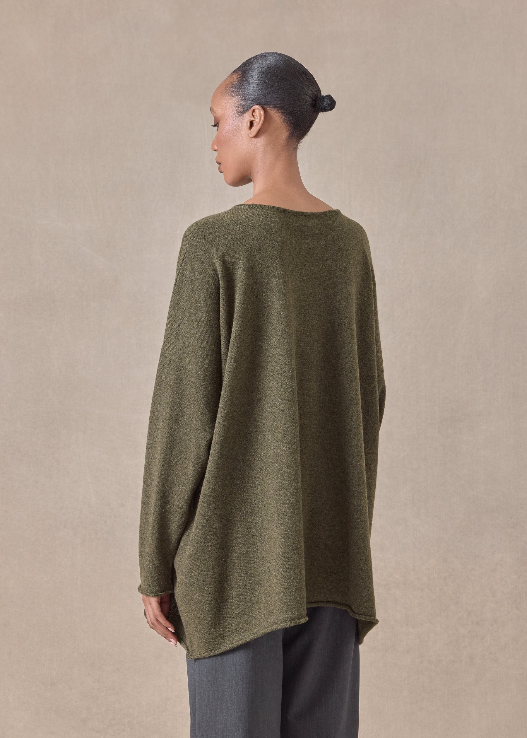 cashmere a-line bateau neck sweater - long