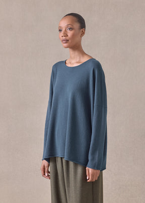 cashmere slim sleeve raw edge bateau neck - mid plus