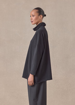 cashmere slim sleeve raw edge scrunch neck sweater - mid plus