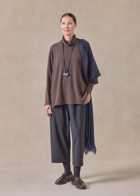 cashmere slim sleeve raw edge scrunch neck - mid plus