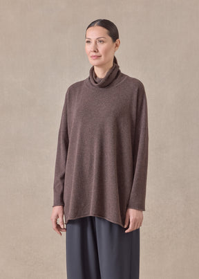 cashmere slim sleeve raw edge scrunch neck - mid plus