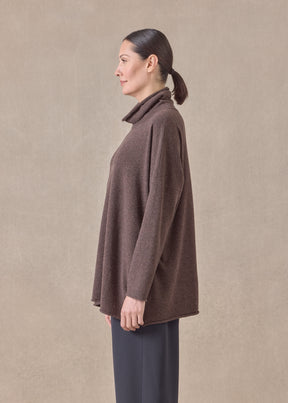 cashmere slim sleeve raw edge scrunch neck - mid plus
