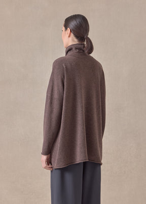cashmere slim sleeve raw edge scrunch neck - mid plus