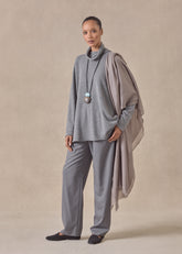 cashmere slim sleeve raw edge scrunch neck - mid plus