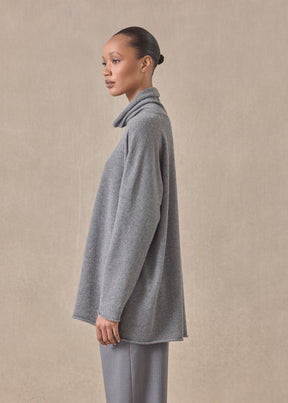 cashmere slim sleeve raw edge scrunch neck - mid plus