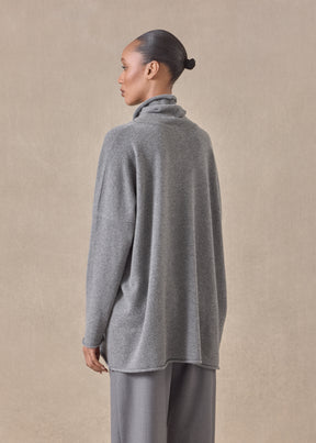 cashmere slim sleeve raw edge scrunch neck - mid plus