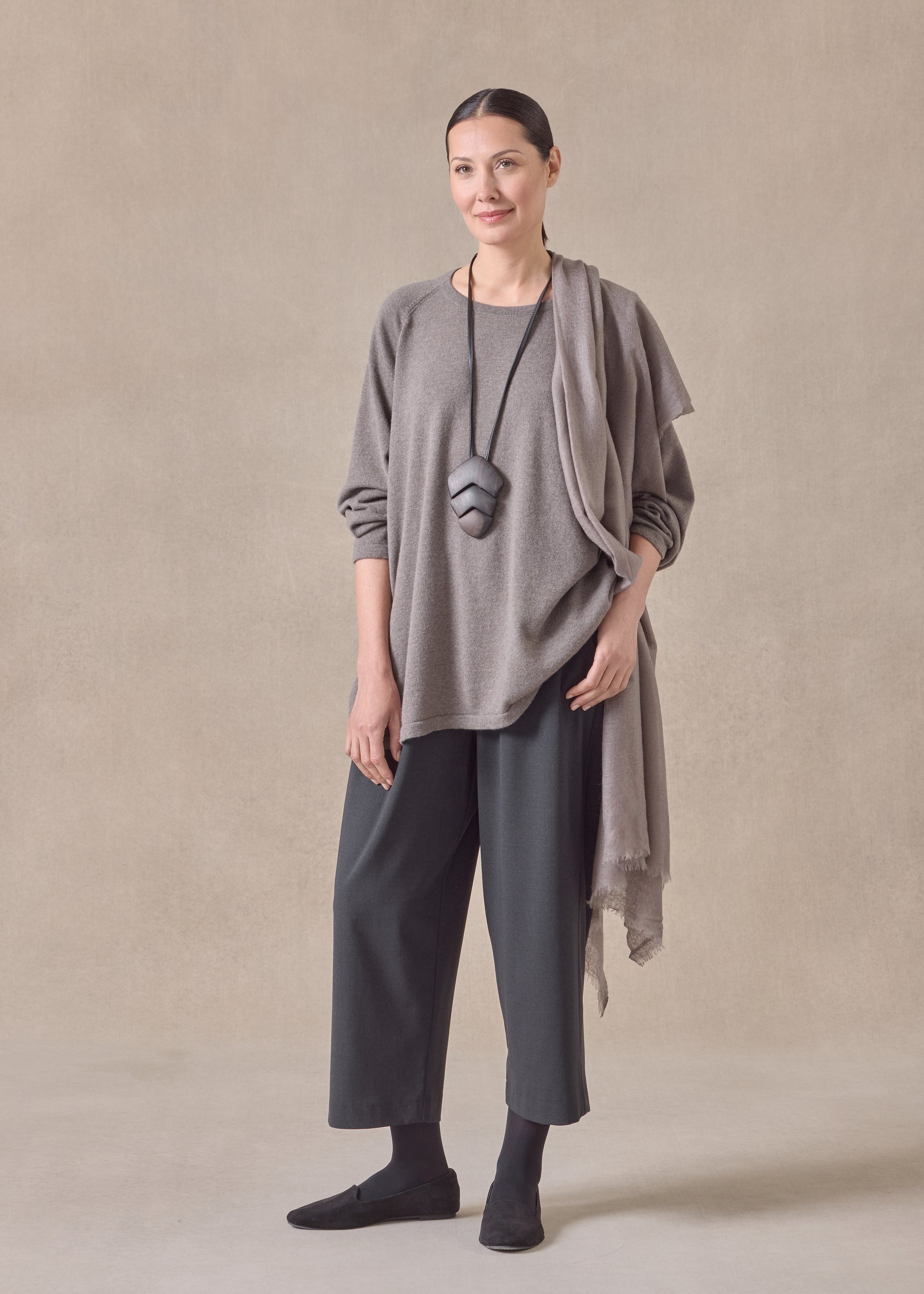 cashmere raglan sleeve round neck sweater - long