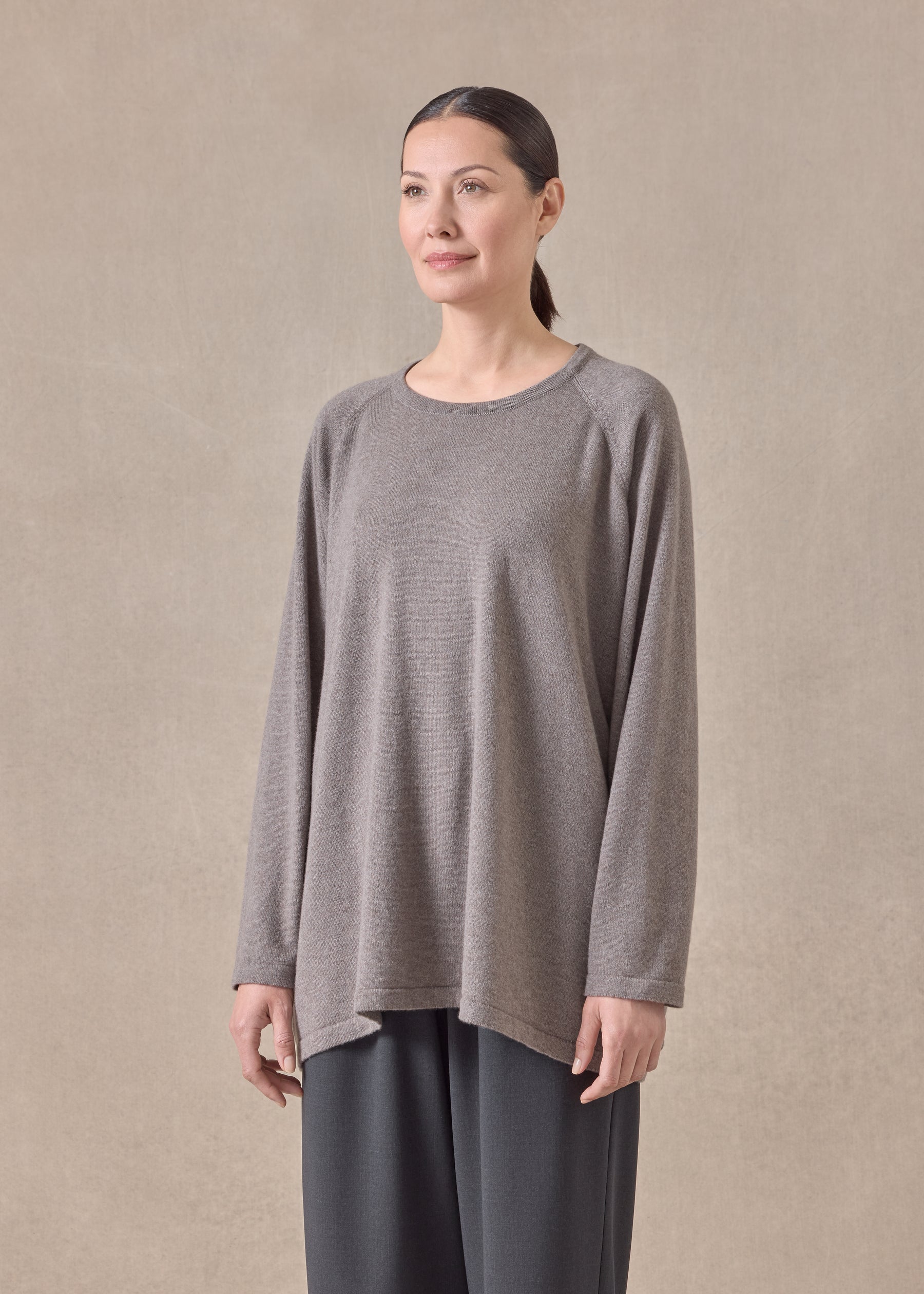 cashmere raglan sleeve round neck sweater - long
