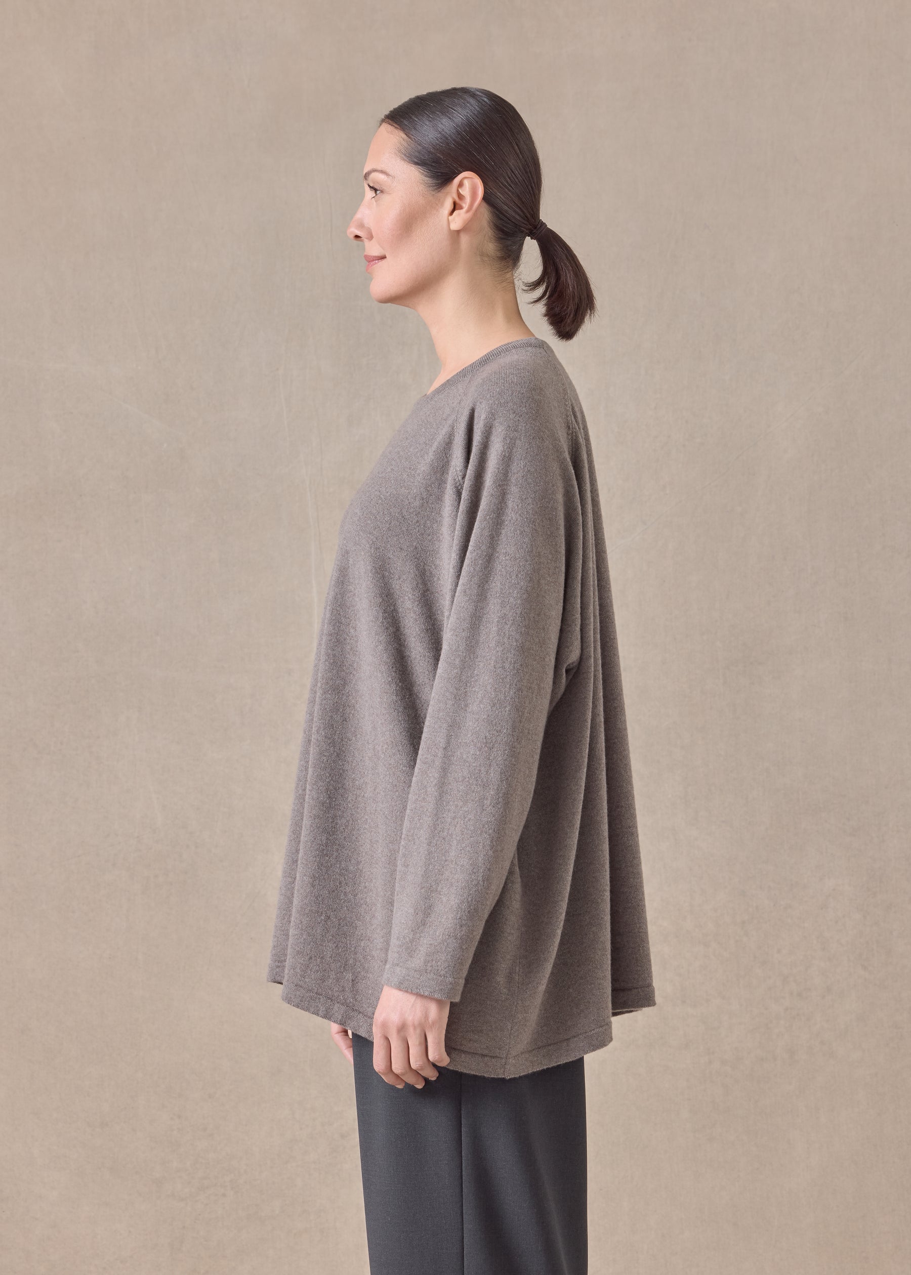 cashmere raglan sleeve round neck sweater - long