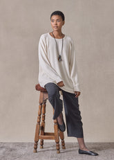 cashmere raglan sleeve round neck sweater - long (crème)