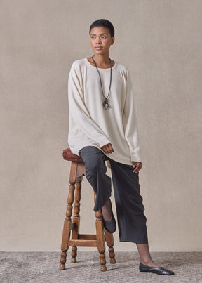 cashmere raglan sleeve round neck sweater - long (crème)