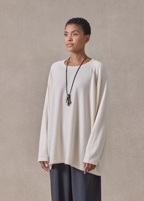cashmere raglan sleeve round neck sweater - long (crème)