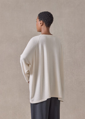 cashmere raglan sleeve round neck sweater - long (crème)