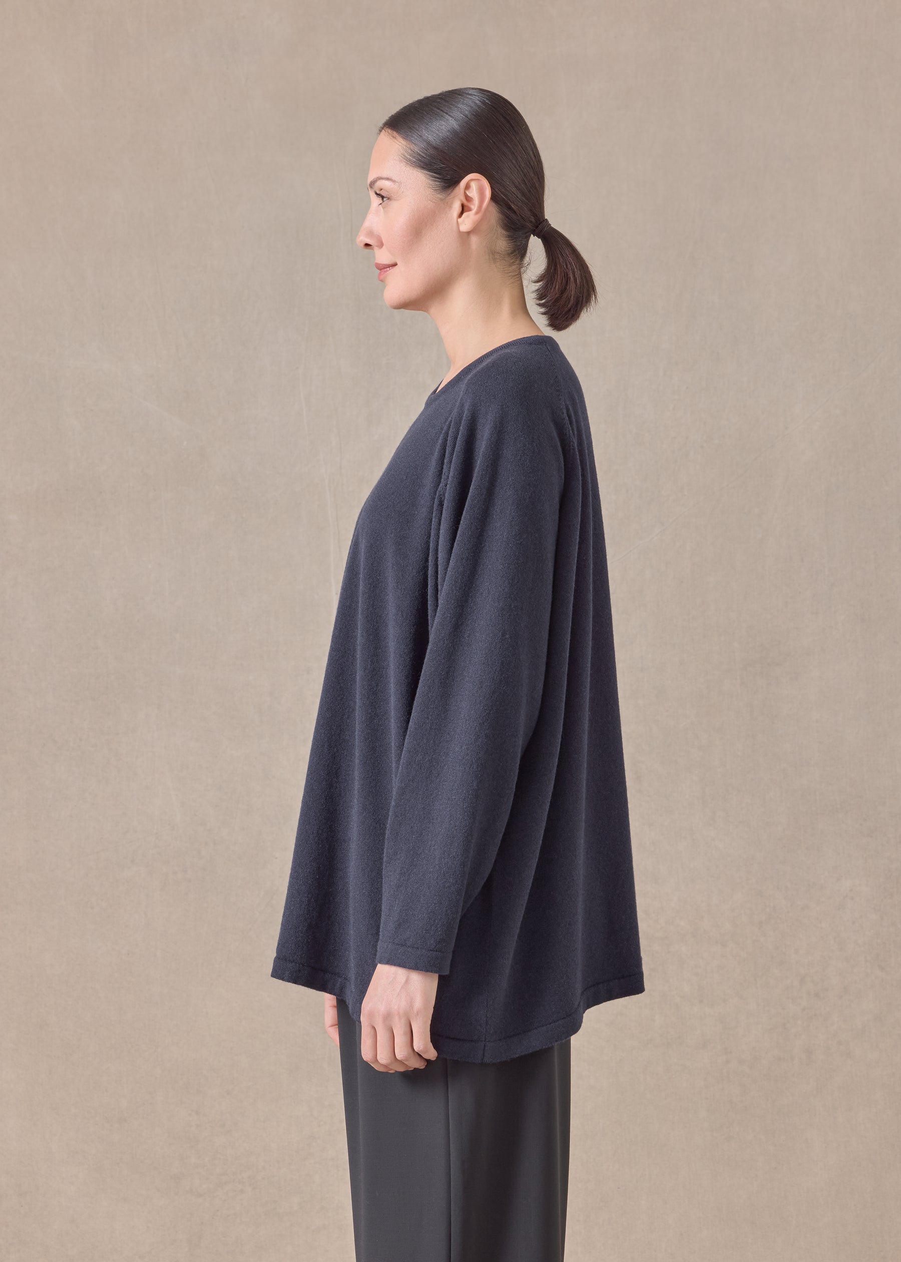 cashmere raglan sleeve round neck sweater - long