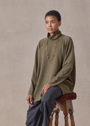 cashmere raglan sleeve scrunch neck sweater - long (antiquebronze)