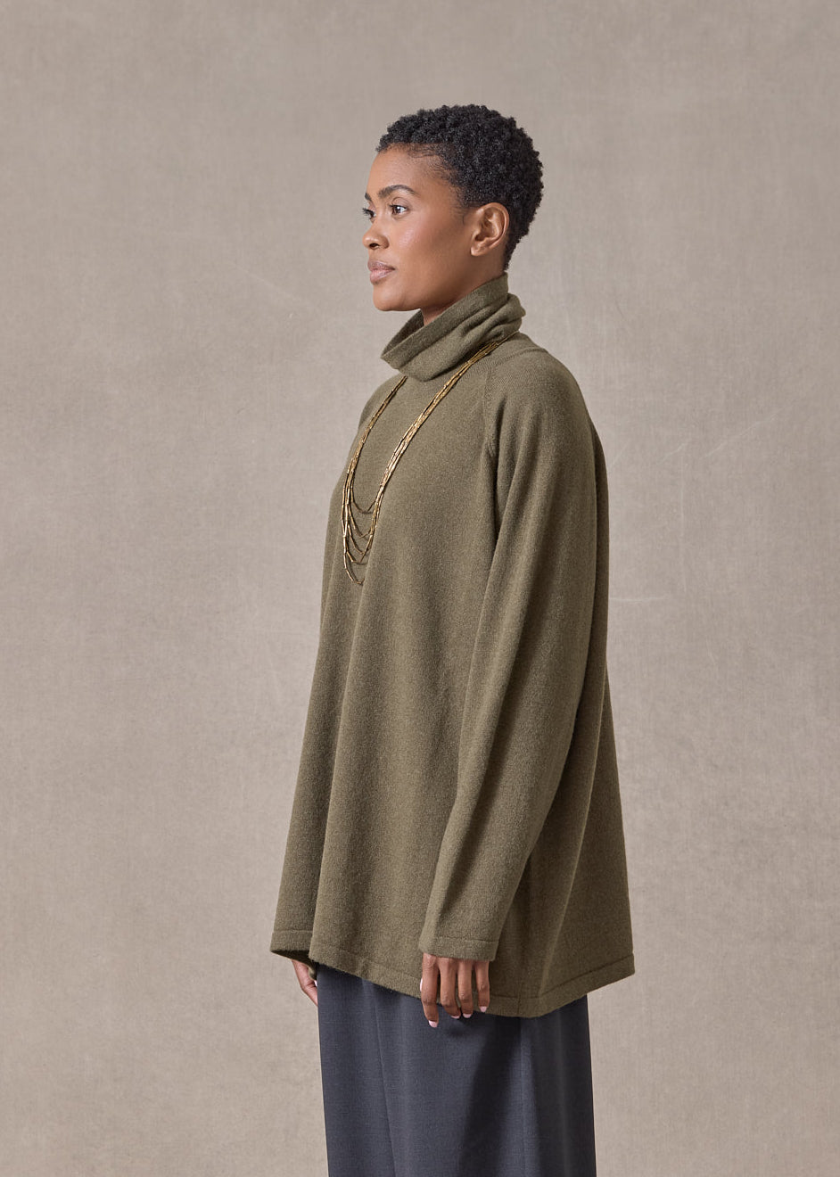 cashmere raglan sleeve scrunch neck sweater - long (antiquebronze)
