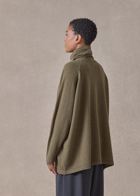 cashmere raglan sleeve scrunch neck sweater - long (antiquebronze)